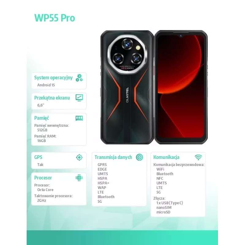 Nutitelefon OukiTel WP55 Pro 6,78 tolli 16GB/512GB Oranž
