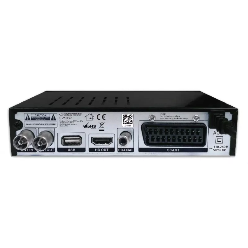 Digiboks ESPERANZA EV106R kaabel-tuuner DVB-T2 / DVB-C HEVC H.265, HDMI, USB, PVR, Dolby Digital, 174–790 MHz, must
