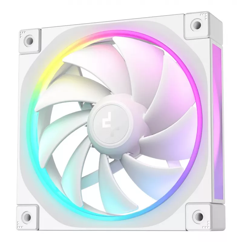 12 cm korpuse ventilaator DeepCool FL12 WH — 3-pakk, 120×120×25 mm, 2150 RPM, 55 CFM, Fluid Dynamic Bearing, PWM, multi-LED, 4-pin