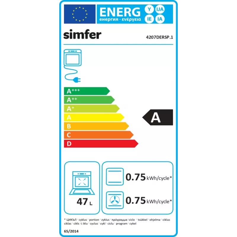 Sisseehitatud ahi SIMFER 4207DERSP.1 — 47 L, multifunktsionaalne, manuaalsed hüpiknupud, must, 59,5×45 cm