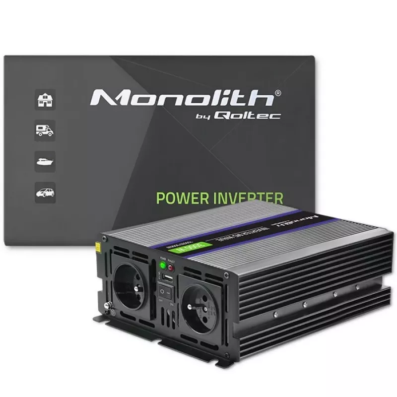 Pingemuundur QOLTEC Monolith 3000 MS Wave, 12 V → 230 V, 1500/3000 W, USB-ga
