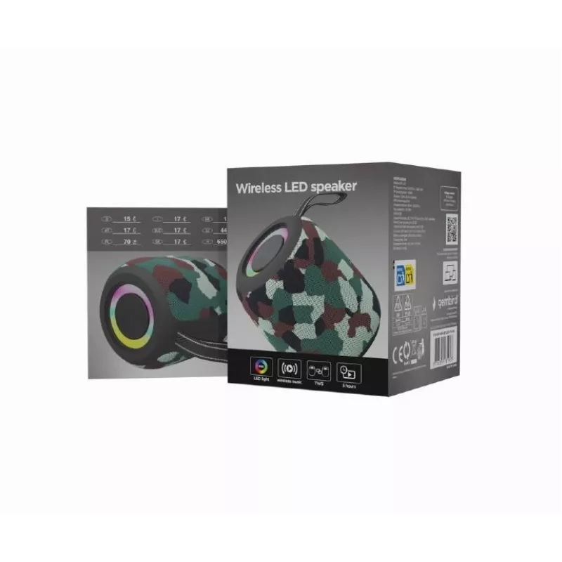 Kantav kõlar|GEMBIRD|Camouflage|kantav/juhtmeta|Bluetooth|SPK-BT-LED-05-CM