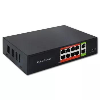 Võrgukommutaator QOLTEC FAST Ethernet PoE 8xRJ45 koos 2xRJ45 üleslingiga (mudel 52290)