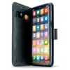 Kestaga rahatasku SCREENOR iPhone 15 Pro (6,1 tolli) must — kunstnahk, TPU, 3 kaarditaskut, lauajalg