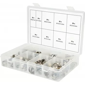 Voolikuklambrid ks tools 970 — 170-osaline 1-aasalise reguleeritav komplekt, läbimõõt 5,8–21 mm