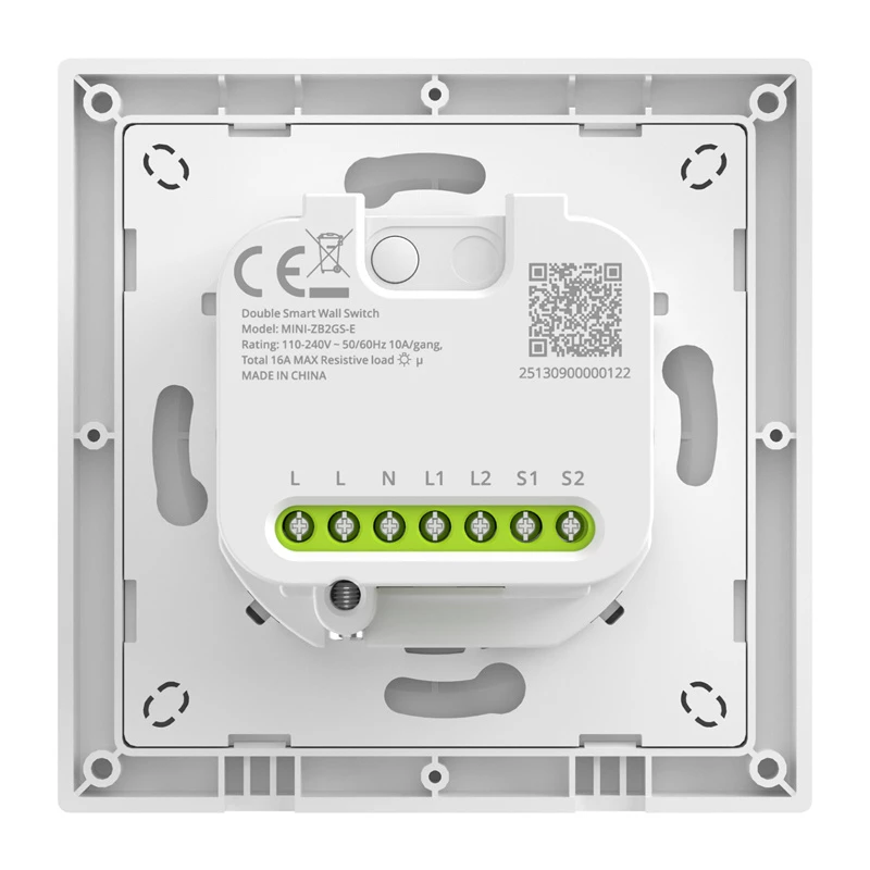 Seinale paigaldatav ZigBee kahe kanaliga nutilüliti Sonoff MINI-ZB2GS-E kahele ahelale, ühildub DIN-/süvistatava paigaldusega