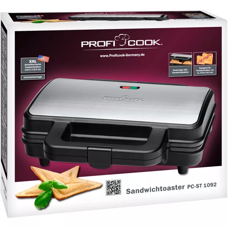 ProfiCook PC-ST 1092 - võileivagrill - 900 W - roostevaba teras/must