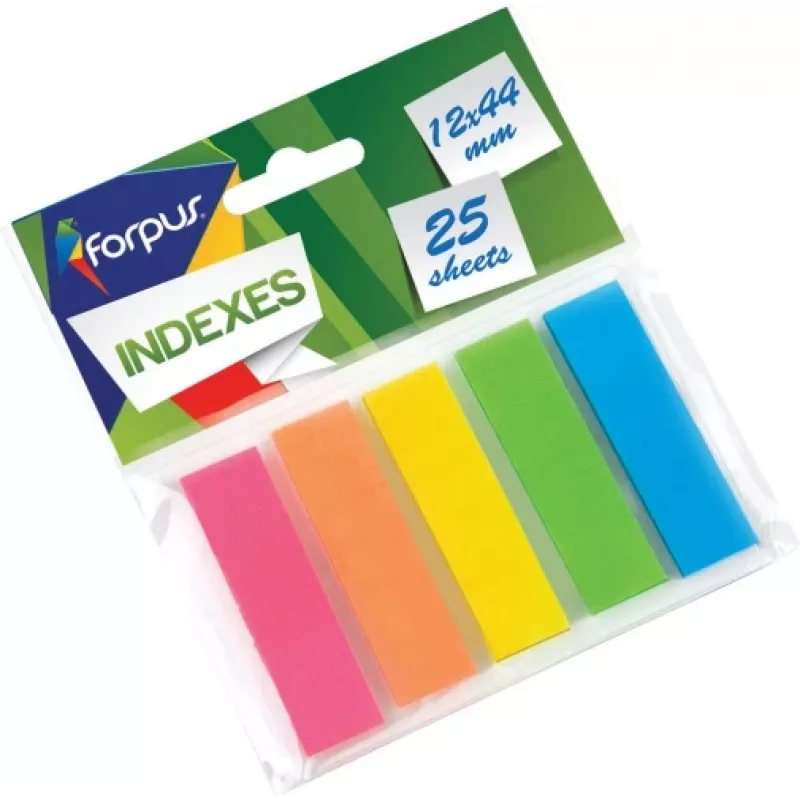 Paberindeks Forpus, 12x44mm, sorteeritud, plastik (5x25)