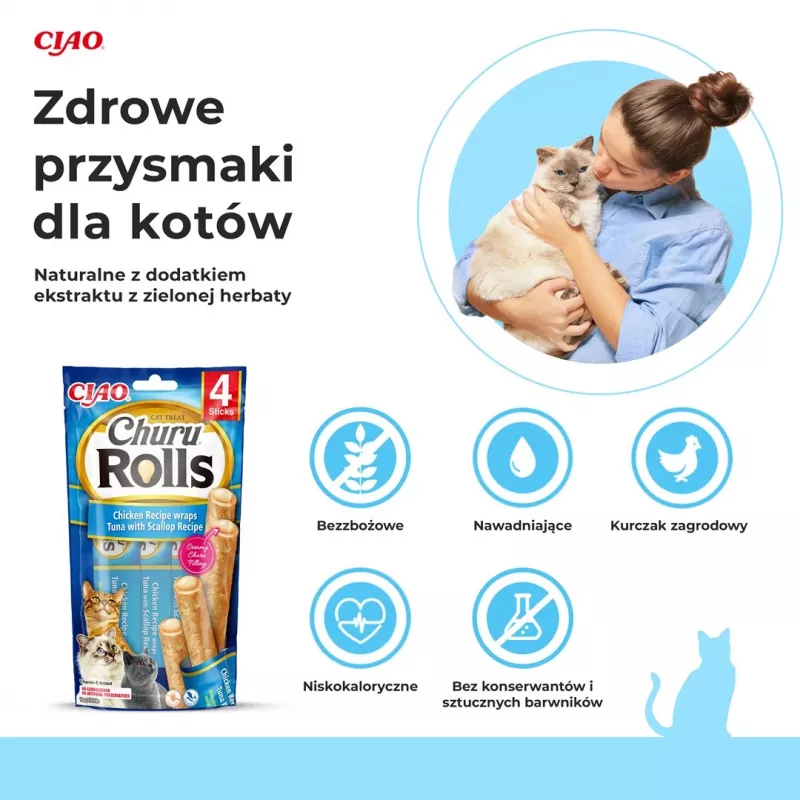 INABA Churu Rolls kanaretäidisega kana retsept tuunikalaga ja kammkarbiretseptiga - kassimaiused - 4x10 g