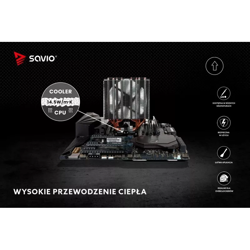 Termopasta SAVIO TG-04 2g — suure jõudlusega CPU/GPU termomääre, tihedus 2,81 g/cm³, hall, 2 g