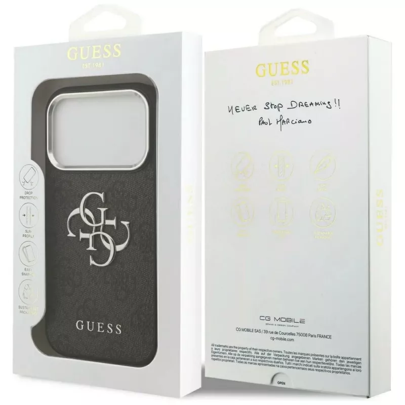 GUESS | Hardcase 4G | Tagakaas | iPhone 17 Pro Max | Apple | Ökonahk/PC/Plastik/TPU | Must