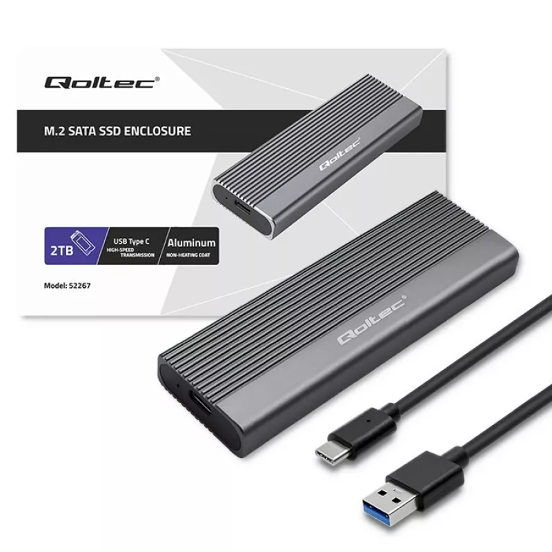 Qoltec korpus M.2 SATA (NGFF) SSD-kettale, USB-C