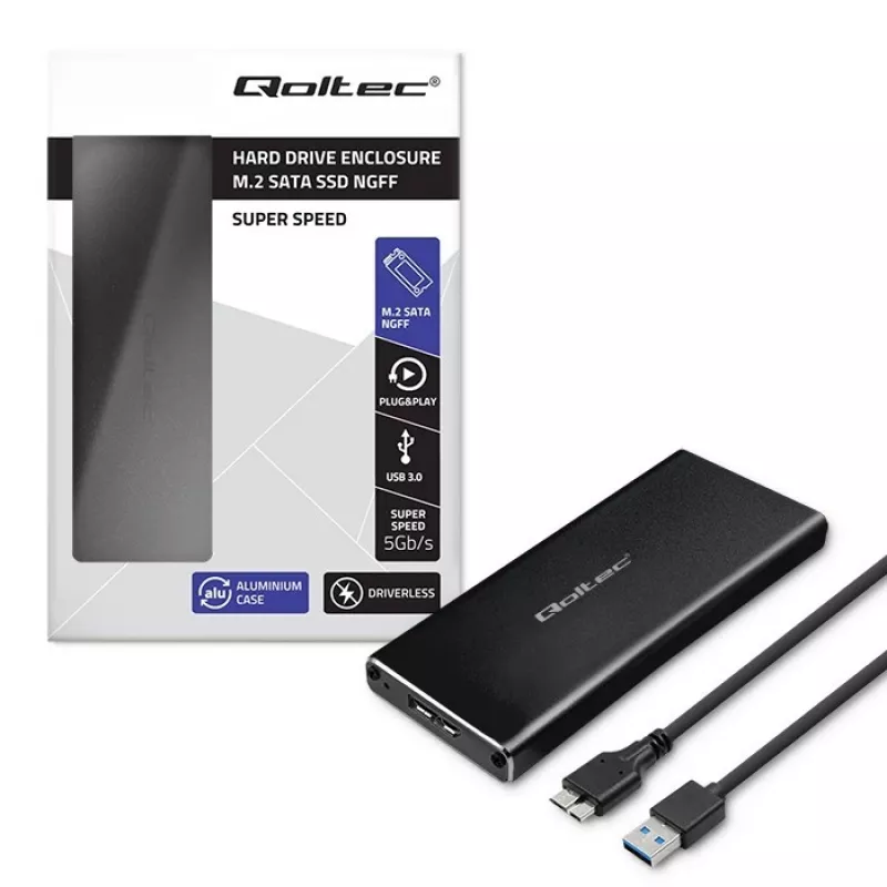 M.2 SATA SSD ümbris QOLTEC 51854 USB 3.0 tööriistavaba
