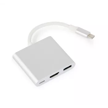 USB-graafikaadapter GEMBIRD A-CM-HDMIF-02-SV, HDMI-väljund, kuni 3840×2160, hõbedane, 58,5×51×11,6 mm