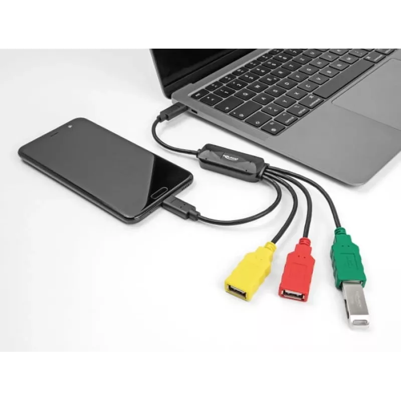 DeLOCK 4-pordiline USB 2.0 kaabliga jaotur USB USB-C kuni 3x USB-A-pesa + 1x USB-C isane