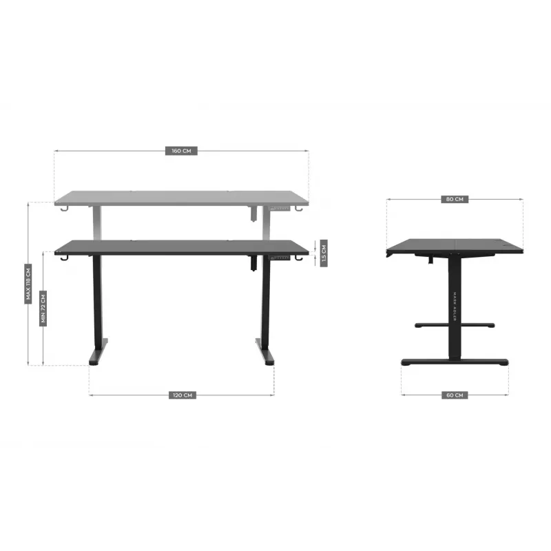 Elektriline reguleeritava kõrgusega mängulaud Mark Adler MA-Leader 7.6 Must — 160×80 cm, 72–118 cm, max 70 kg