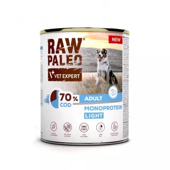 Märg koeratoit VETEXPERT Raw Paleo Cod Light Adult 800 g — konserv, kalamaitseline, 11,3% valku, 1,7% rasva