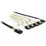 Sisemine Mini SAS 4×SATA kaabel DELOCK 1 m — Mini SAS SFF-8087 kuni 4×SATA 7-pin, Must/Hõbedane/Kollane