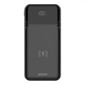 Savio BA-09 power bank Liitiumpolümeer (LiPo) 37 mAh Juhtmevaba laadimine Must
