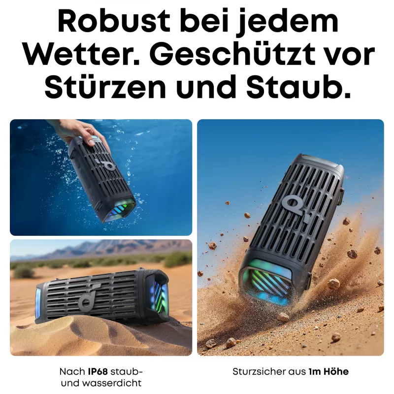 ANKER Soundcore Boom 3i must robustne väljas Bluetooth kõlar IP68 50W BassUp 16h mänguaeg valgusshow TWS-stereo