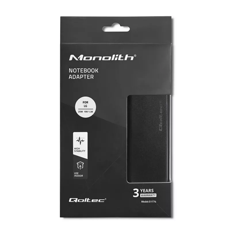 Qoltec 51774 Toiteadapter LG monitorile 25W | 1,3A | 19V | 6,5 * 4,4 + toitekaabel