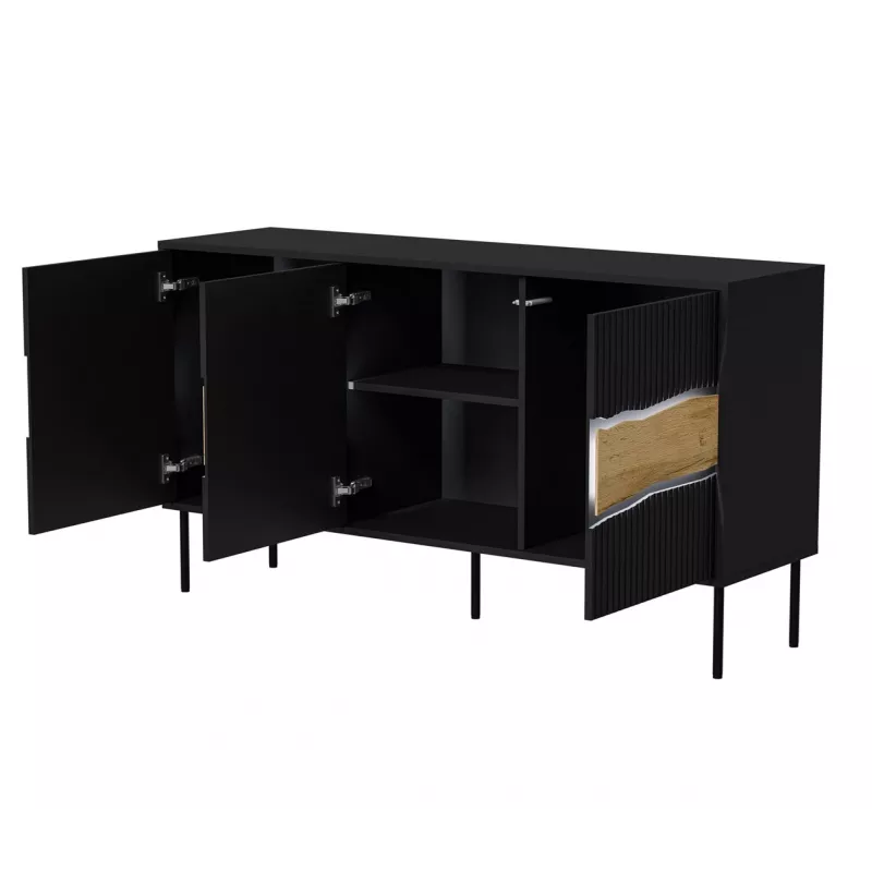 Kummut cama meble INSERTO 3D 143,5×40×80 cm must LED-valgustusega, puitlaastplaat, 16 mm raam
