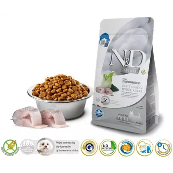 Kuiv koeratoit Farmina N&D Sea Bass Spirulina Fennel Adult Mini 2 kg — kalavalem väikestele täiskasvanud koertele, 23% valku, 18% rasva