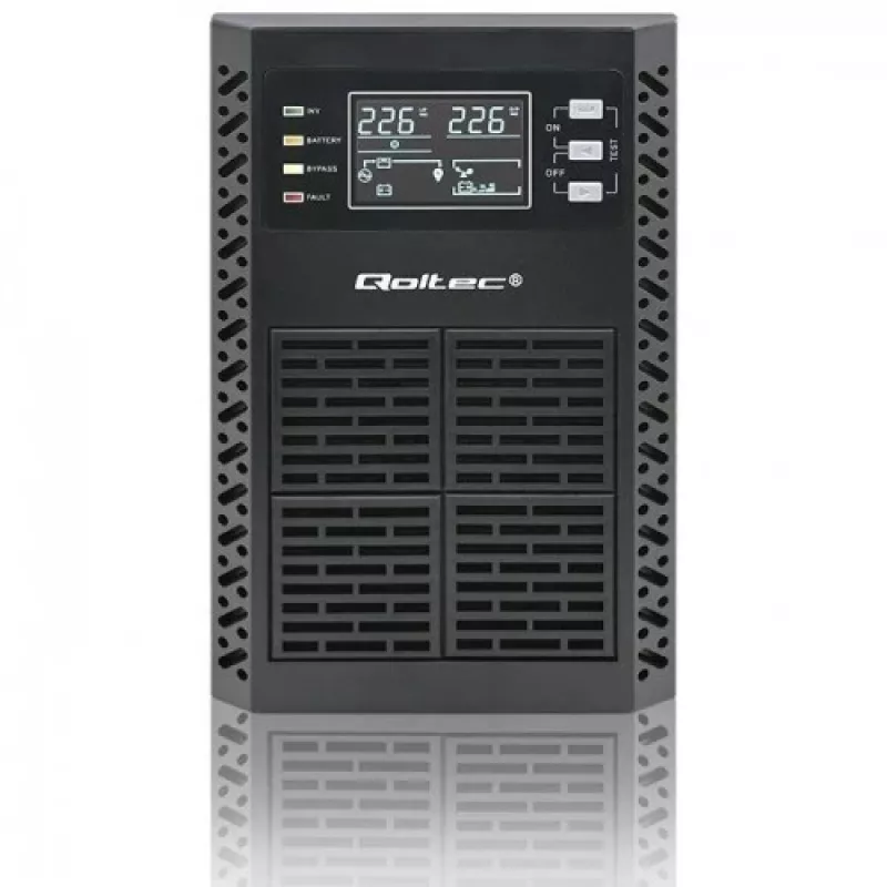 Qoltec 52281 katkematu toiteallikas (UPS) topeltmuundusega (Online) 2 kVA 2000 W 3 pistikupesaga