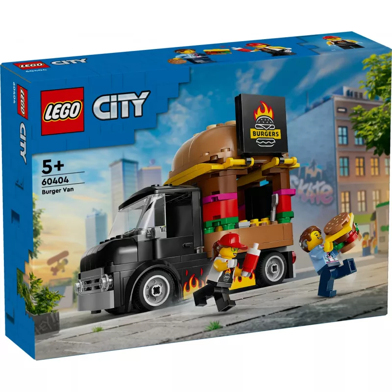 LEGO City Burgeri Veoauto Mänguauto 5+ Aastastele Poistele ja Tüdrukutele, Sõiduki Ehituskomplekt Köögimänguasjaga Müüja Minifiguuri ja Tarvikutega