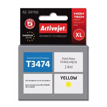 Tindikassett ActiveJet AE-34YNX ühilduv Epson 34XL T3474 — kollane, värvipõhine 14 ml, kõrge (XL) mahuga, üksikpakend