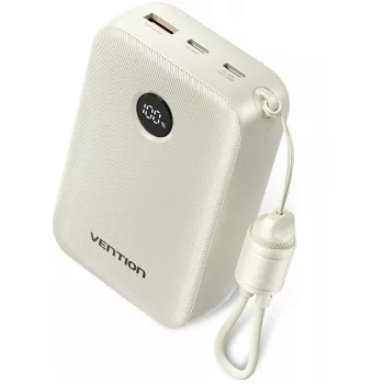 Akupank Vention 20000mAh 22,5W — 2× USB‑C, 1× USB‑A, beež