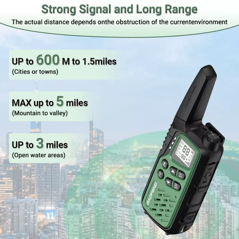 Käsiraadio Baofeng BF-T25E — 16 kanalit, 2 × 1400 mAh Li-Ion, VOX, LCD, roheline, komplekt 2 tk
