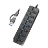 USB 3.2 Gen1 jaotur, 7 porti sisse/välja lülitiga, must