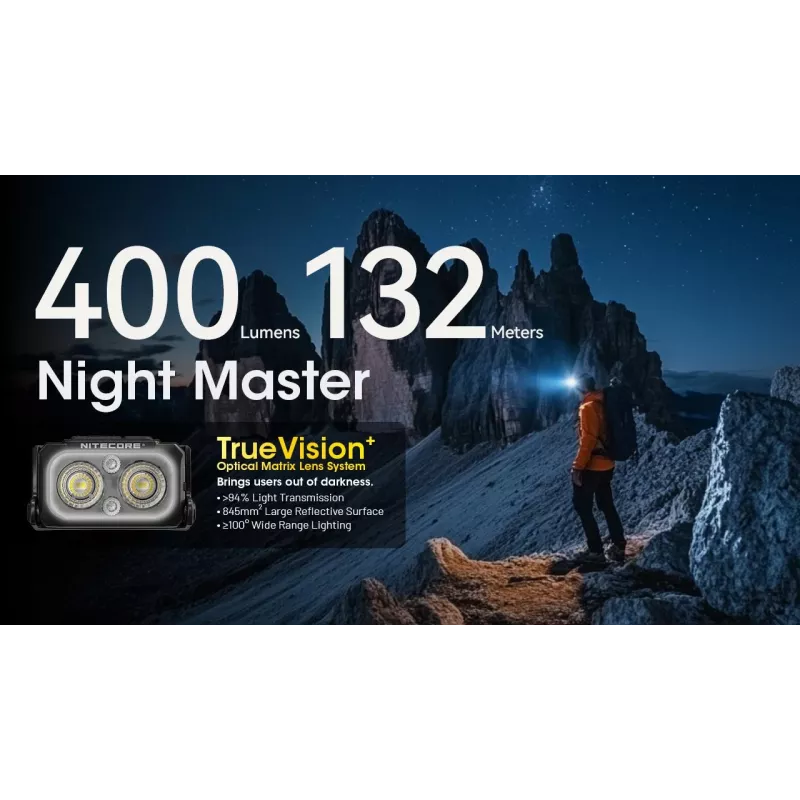 Pealamp Nitecore NU25 MCT — laetav pealamp, kuni 400 luumenit, kompaktne vabakäe valgustus