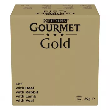 Märg kassitoit Purina Nestlé GOURMET Gold Mus Mix — 96 x 85 g, 4 maitset, täiskasvanud kassid, 77,5% niiskust