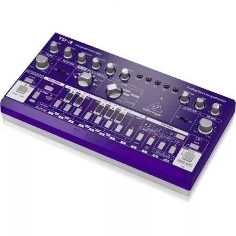 Basssüntesaator Behringer TD-3-GP lilla — analoogbassiliin sisseehitatud sekvenseriga