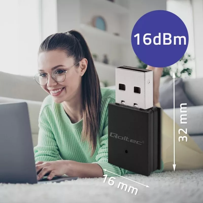 Juhtmevaba mini-USB Wi-Fi-adapter QOLTEC 57007 – üheribaline 2,4 GHz, kuni 150 Mbit/s, sisemine antenn