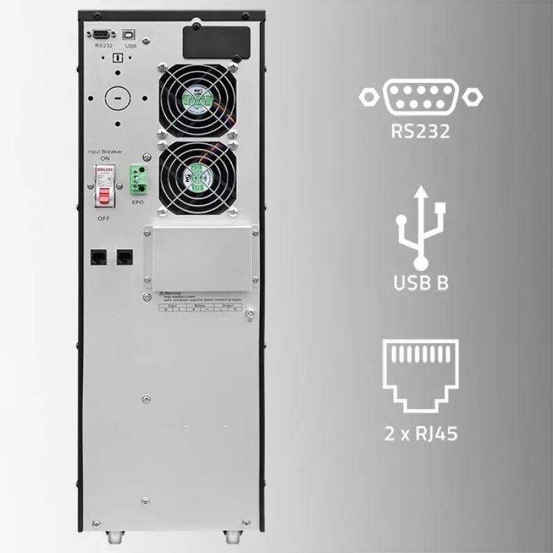 Qoltec 52284 Katkematu toiteallikas UPS | 10kVA | 10000W | Võimsustegur 1.0 | LCD | EPO | USB | Online