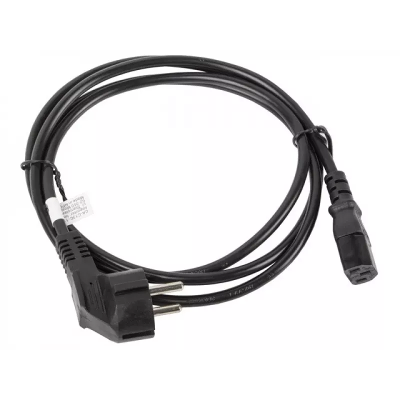 Toitekaabel LANBERG CA-C13C-11CC-0018-BK — 1,8 m, C13 pistik CEE7/7-le, nurga all C13