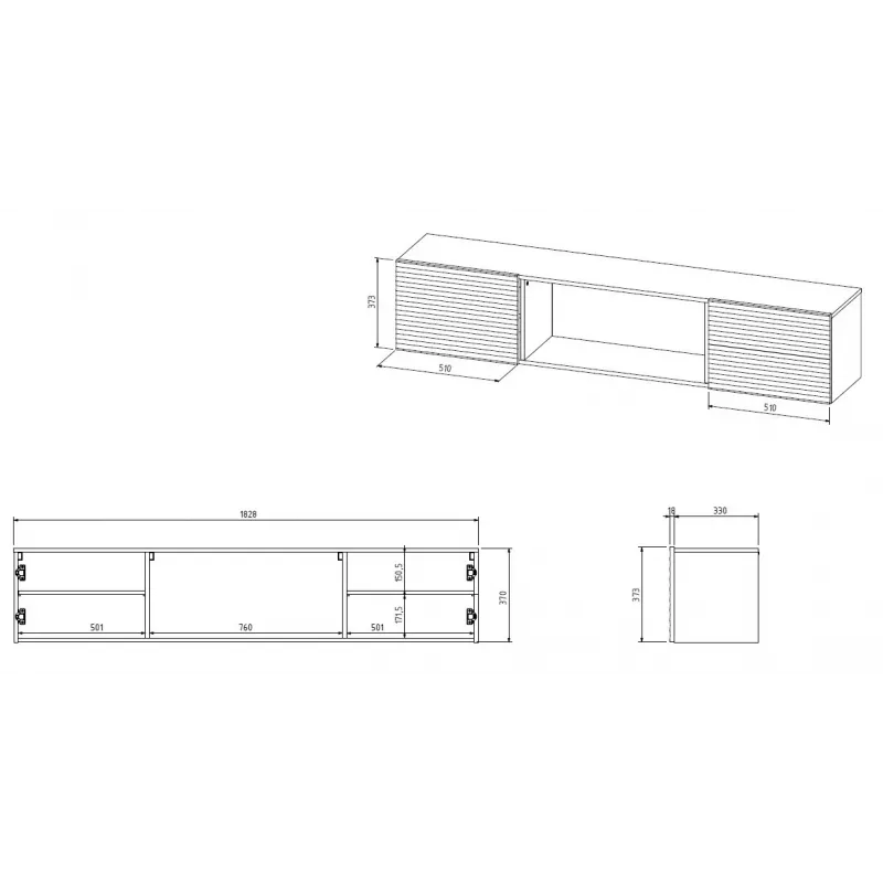 TV-kapp Cama Meble TULA elektrikaminaga, 1830×350×370 mm, valge matt pealispind ja raam