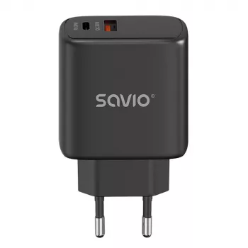 Välistingimustesse mõeldud laadija SAVIO LA-06/B USB USB-C 30W Power Delivery 1x USB-C Must, 5–20V, 3A/9V, 3A/5V, 3A/12V, 2,1A