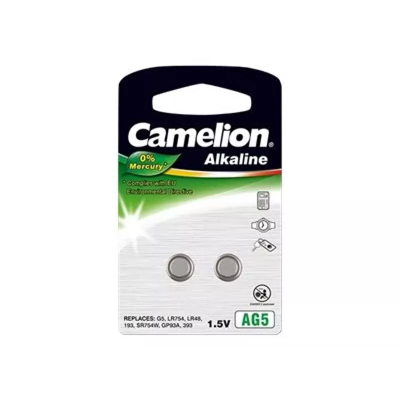 Nööpelement patarei CAMELION AG5 (LR754, LR48) 1,5V — 2 tk pakend