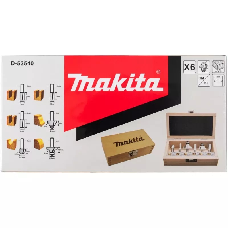 Makita - Fräs-Bitsatz - für Kunststoff, Massivholz - 6 Stücke (D-53540)
