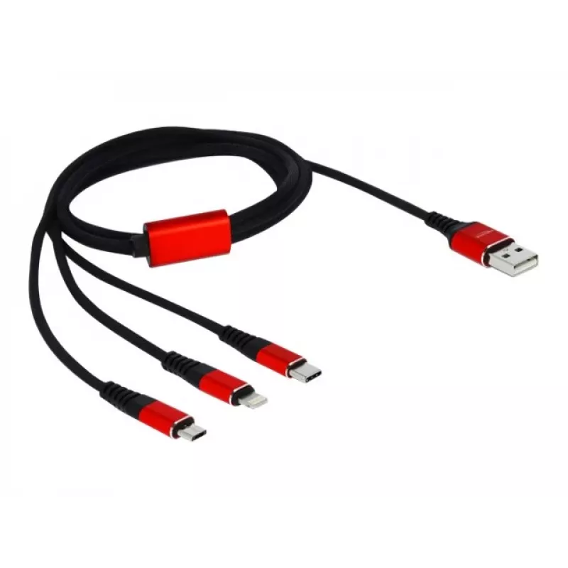 DeLOCK - ainult laadimiskaabel - Lightning / USB - USB (M) kuni Micro-USB Type B, Lightning, USB-C (M) - 1,0 m - varjestatud - must (85892)