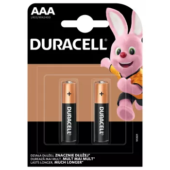 Aluspatarei Duracell Basic MN2400 AAA — pakk 2 tk, ühekordsed elemendid väikese kuni mõõduka tarbimisega seadmetele