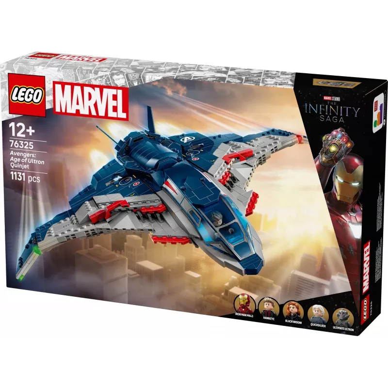 LEGO konstrueerimiskomplekt Quinjet 76325 — Marvel, 1131 osa, 5 minifiguuri, vanusele 12+, 280×450×300 mm