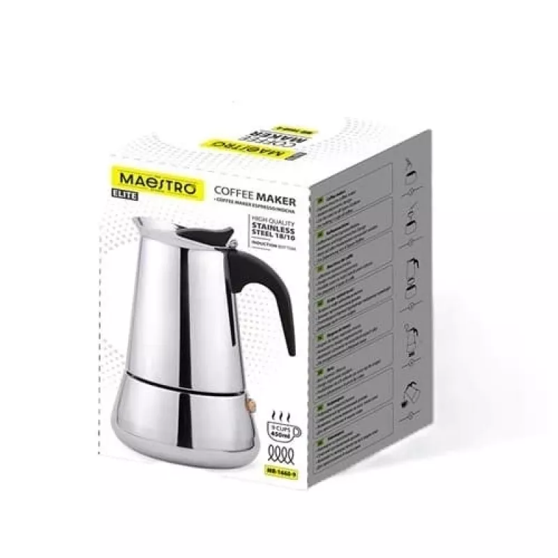 Moka pot Maestro MR-1660-9, pliidikann 6 tassi jaoks, must