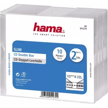 Hama CD õhuke Double karbikomplekt, pakis 10, 2 plaati, Läbipaistev
