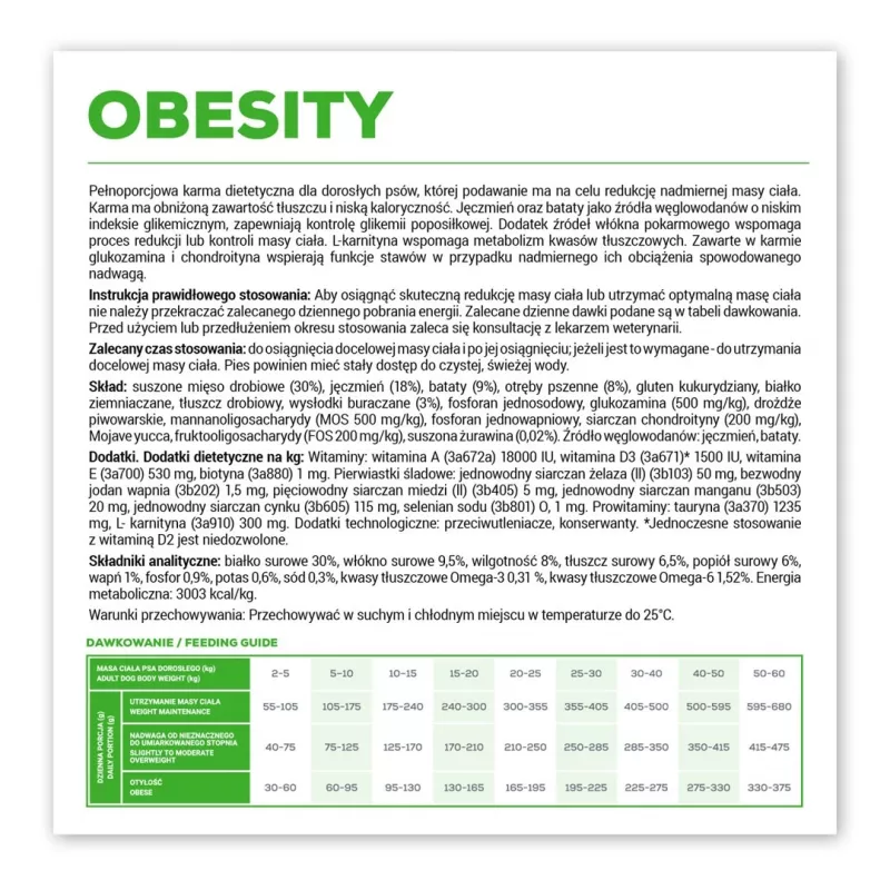 Kuiv koeratoit VETEXPERT Veterinary Diet Obesity 2 kg — täiskasvanute kehakaalu haldamine, linnuliha, valk 30%, rasv 6,5%