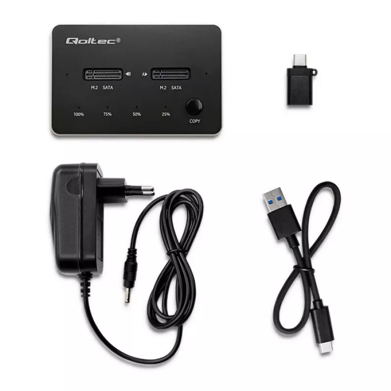 Qoltec 50310 Drive dokkimisjaam 2x SSD M.2 SATA NGFF USB Type C